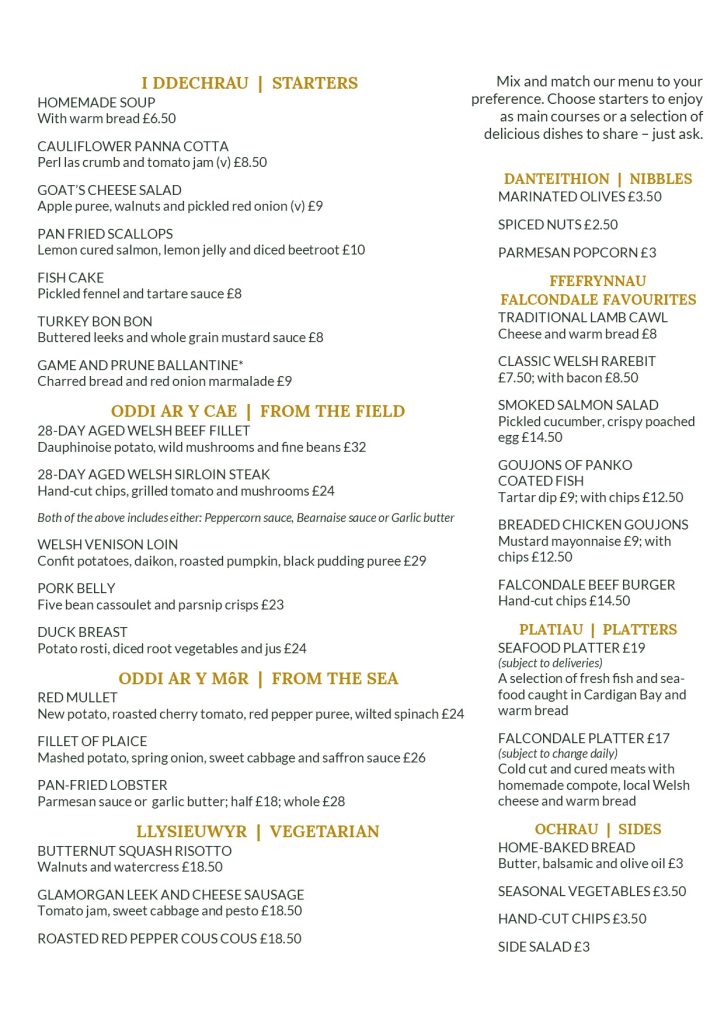 A La Carte Menu