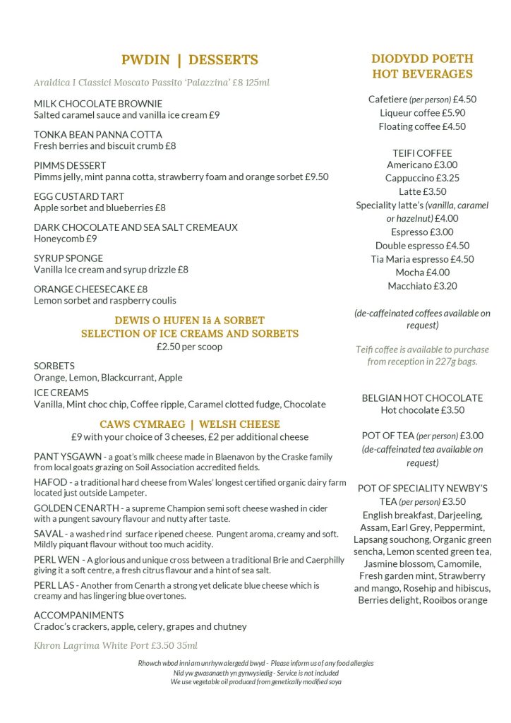 Dessert menu