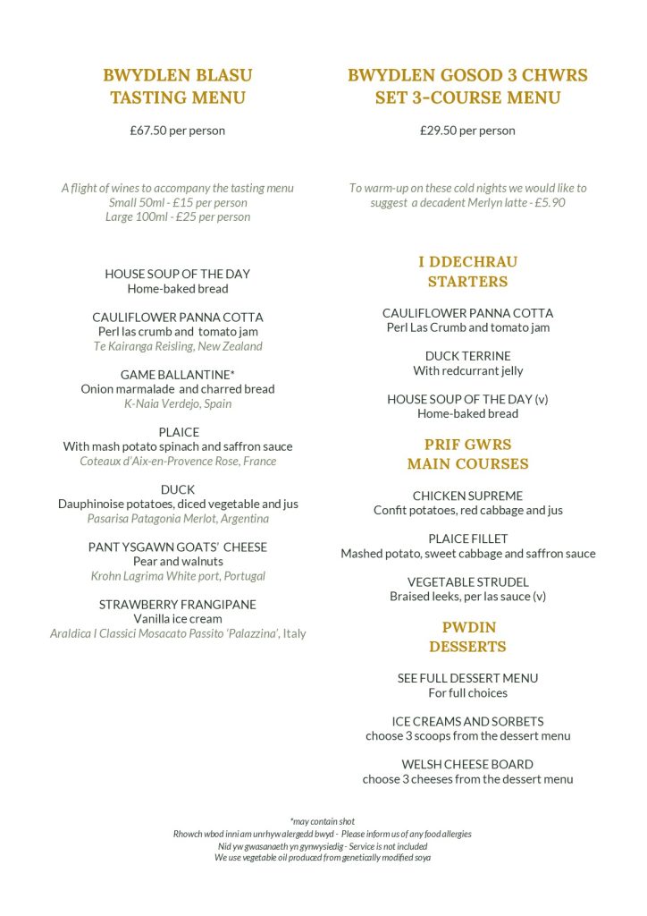 Set dinner menus
