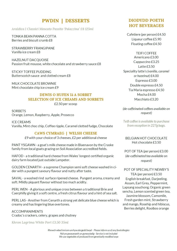 Dessert menu