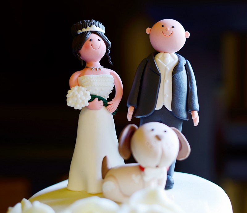 A canine cake topper on your wedding cake can add a simple finishing touch to your dog friendly wedding