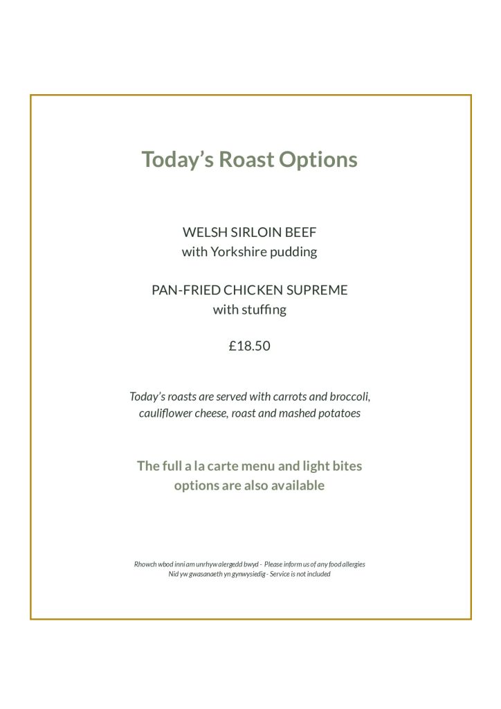 Sunday roast menu