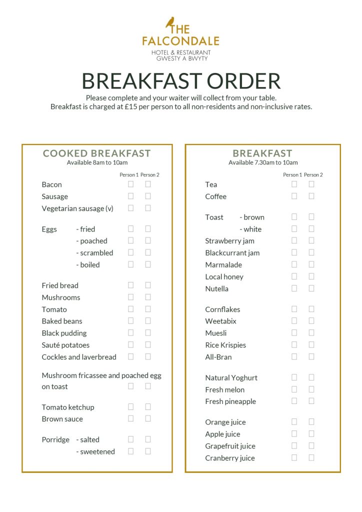 Breakfast menu